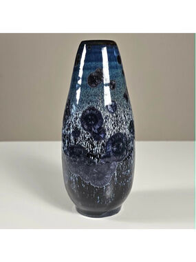 Studio Art Pottery Crystalline Glazed Vase 7.5" Blue White Signed RW 2019